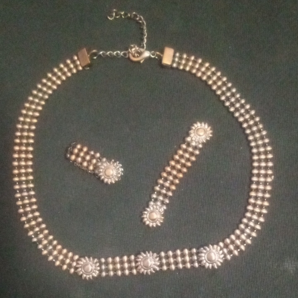 Copper Sunburst ☀️ Choker & Magnetic Earring Set